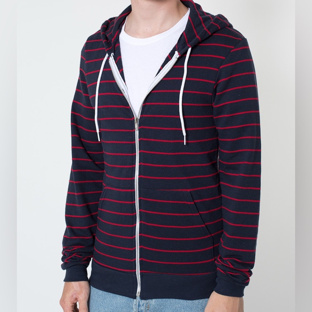 American Apparel Navy and Red Striped Men's Hoodie Sweater Punk Emo LA Rare